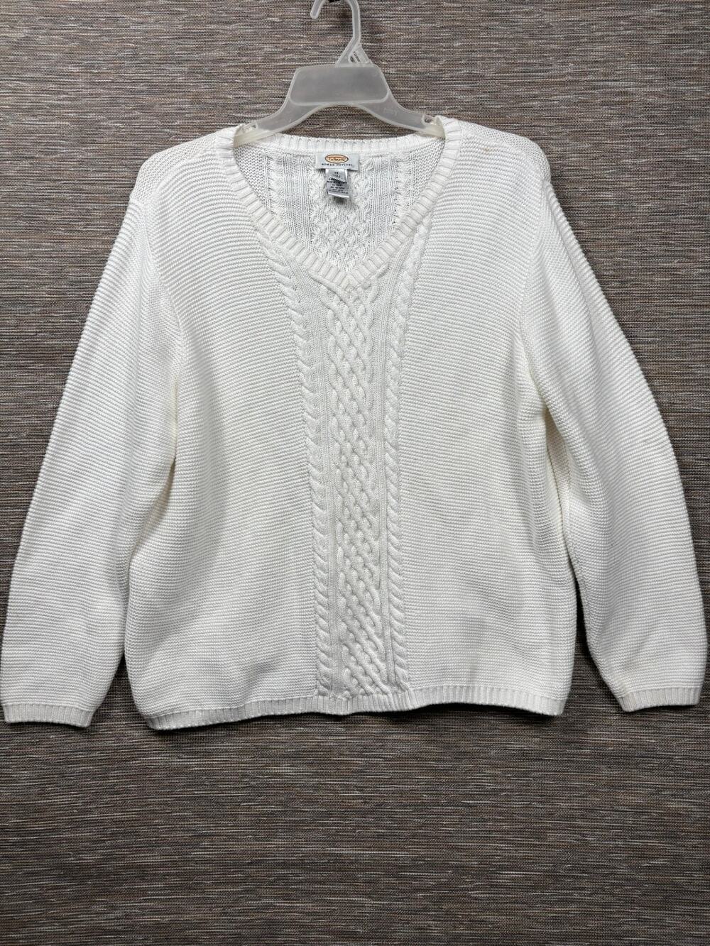 VTG Talbots Sweater Women Sz 2XP White Cable Knit Raglan Sleeve V-Neck Pullover
